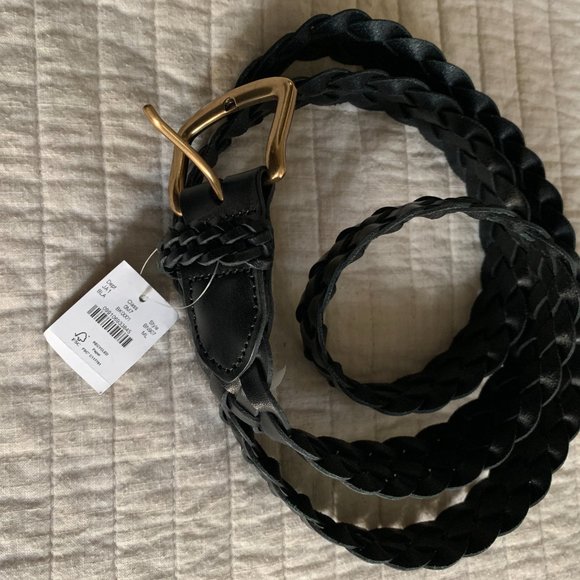 NWT J. Crew Long braided Italian Black and Gold Leather Belt, size M/L - Picture 3 of 3